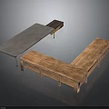 Modern Furniture Set With Metal Frame Long Table And Wooden L Shaped Bench