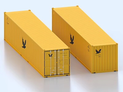 Two Yellow Shipping Container Buildings With Black Eagle Logo Design 3d model