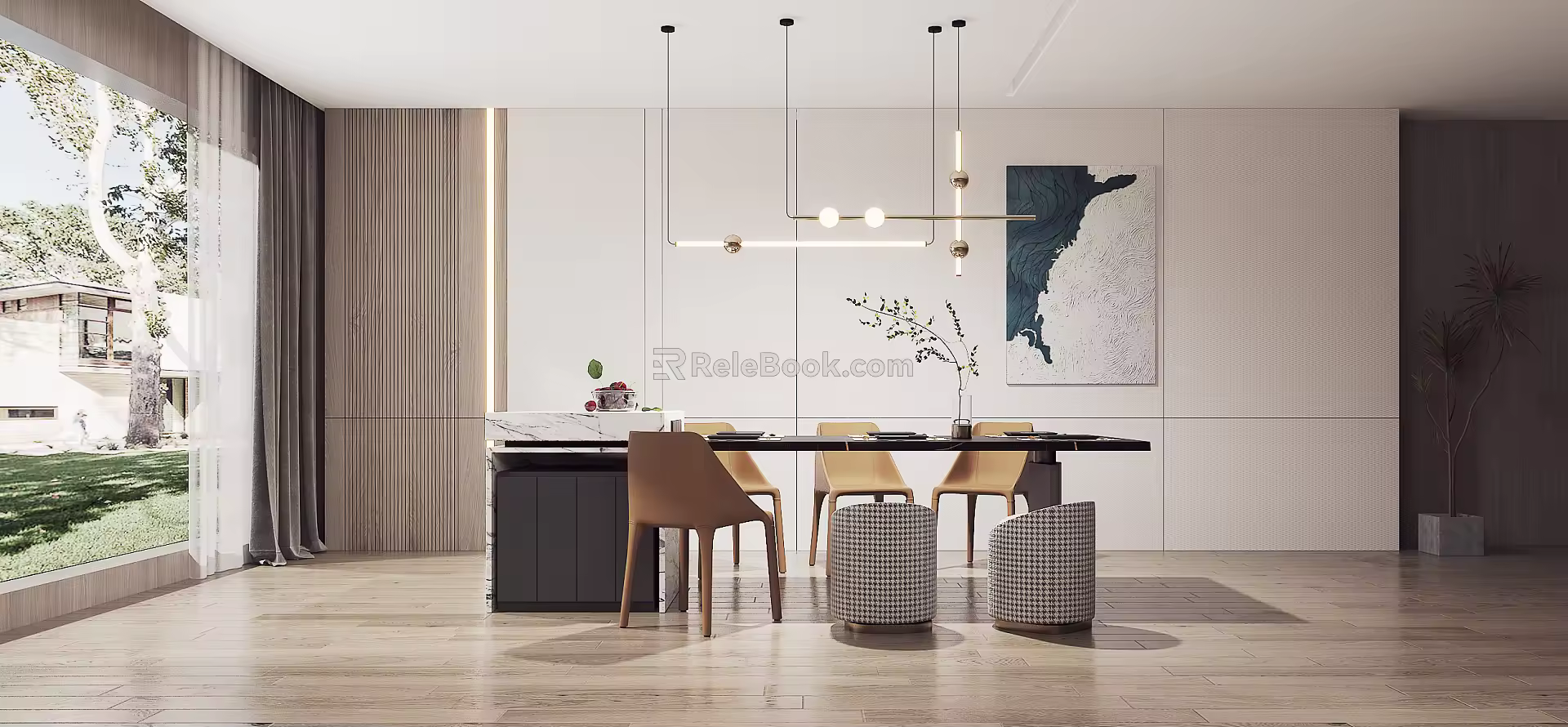 Modern dining table and chair combination 3d model