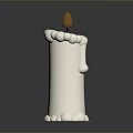 White Candle With Melted Wax And Burnt Wick On Dark Background