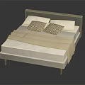 Elegant Bed Design With Beige Headboard Geometric Pillow Beige Blanket White Sheets And Wooden Legs