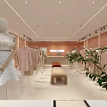 Modern Clothing Store Interior With Mannequins Hanging Clothes And Lighting Fixtures