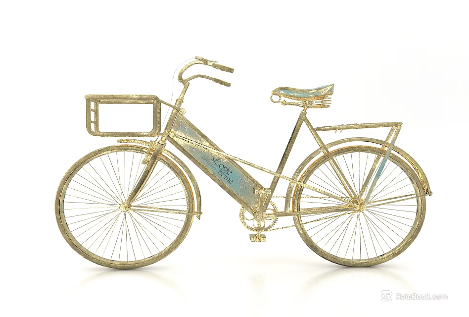 Golden Vintage Bicycle Decorative Model With Front Basket And Rear Rack 3d model 