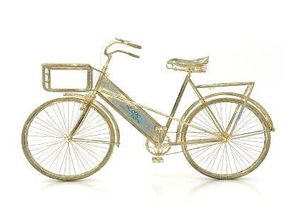 Golden Vintage Bicycle Decorative Model With Front Basket And Rear Rack 3d model
