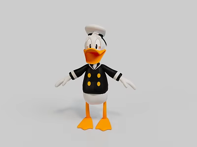 Cartoon Duck Toy in Sailor Outfit with White Hat Black Jacket and Yellow Webbed Feet 3d model