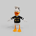 Cartoon Duck Toy in Sailor Outfit with White Hat Black Jacket and Yellow Webbed Feet
