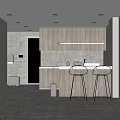 Modern Pantry Interior Design With Wooden Cabinets Bar Counter And Bar Stools 3d model