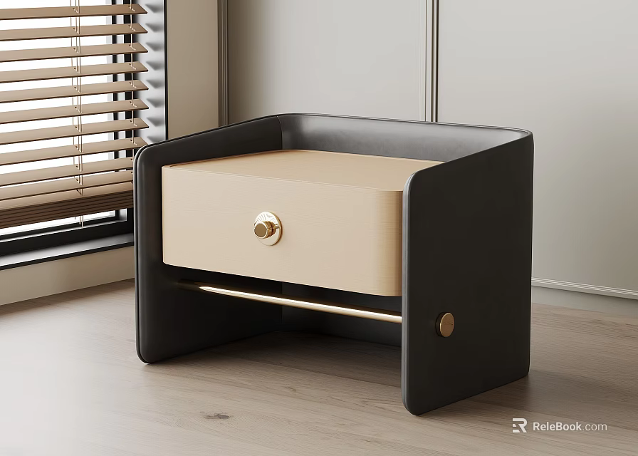 Elegant Modern Dual Color Nightstand With Golden Hardware For Stylish Bedroom Storage And Decor 3d model 