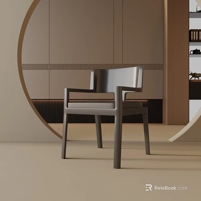 Modern Leisure Chair With Sleek Armrests And Wooden Frame In Minimalist Interior Space 3d model 