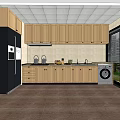 Modern Kitchen Interior With Light Wooden Upper Lower Cabinets And Countertop 3d model