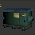 Green Industrial Waste Container With Corrugated Lid And Caution Labels