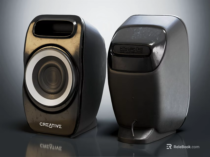 Creative Black And Gold Speakers With Modern Glossy Design For Audio 3d model 