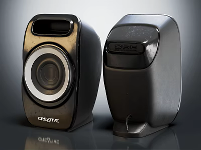 Creative Black And Gold Speakers With Modern Glossy Design For Audio 3d model