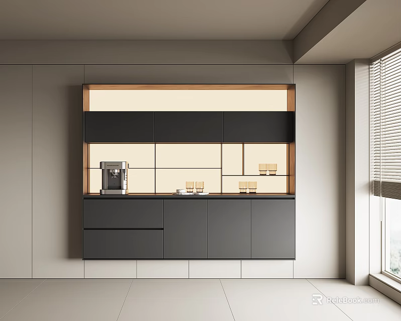 Sleek Modern Wine Cabinet With Black Finish Glass Doors And LED Lighting 3d model 