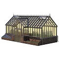 Classic Garden Greenhouse Design With Glass Panels And Brick Base For Plant