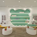 Children's Specialty Store With Green White Design And Cartoon Bear Display Shelves
