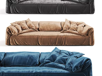 Modern Three Seater Velvet Sofa with Plush Cushions and Comfortable Contemporary Design 3d model