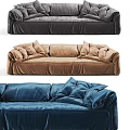 Modern Three Seater Velvet Sofa with Plush Cushions and Comfortable Contemporary Design