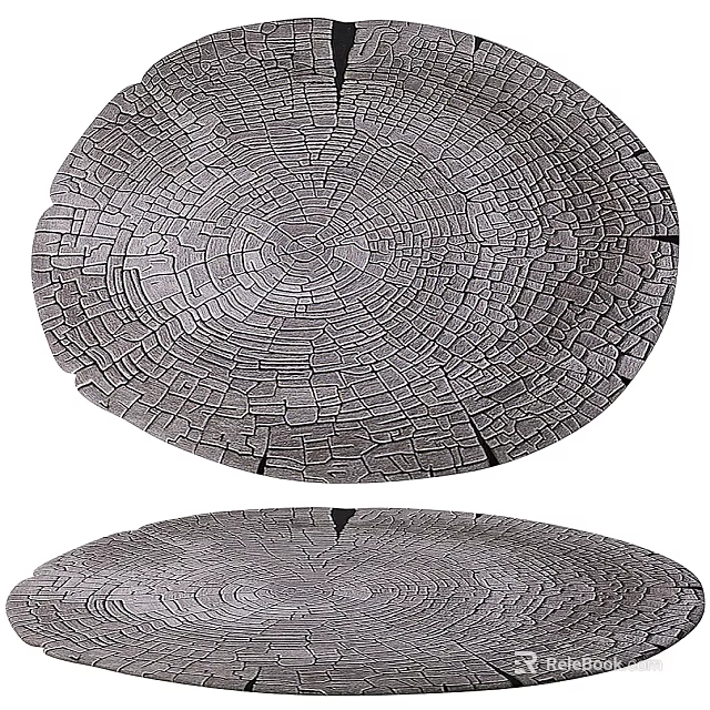 Round Gray Rug Featuring Tree Ring Texture Natural Style Cracked Pattern Living Room Floor Decor 3d model 
