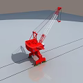 Red Construction Crane With Long Boom Standing On Gray Ground Under Blue Sky 3d model