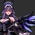 Game Movie Character With Purple Hair Eyes Halo Black Purple Wings In Black Lace Outfit