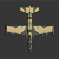 Green Yellow Camouflage Aerospace Military Aircraft With Wing Mounts And Gray Background