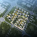 Aerial Planning of Modern Residential Area Featuring Building Layout Roads and Green Spaces