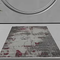 Modern Square Rug with Gray White and Red Abstract Pattern for Living Room