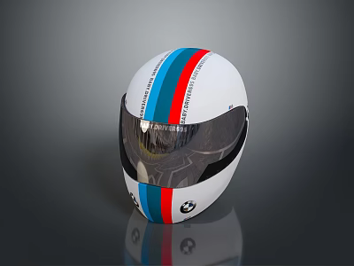Weapon Helmet With White Red Blue Stripes Transparent Visor And BMW Logo 3d model