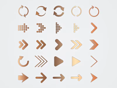 Copper Arrow And Circular Design Icons With Various Shapes And Styles 3d model
