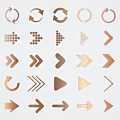 Copper Arrow And Circular Design Icons With Various Shapes And Styles