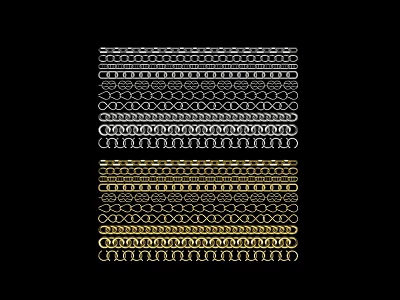 Various Styles Of Decorative Chains With Silver Gold Loop Designs On Black Background 3d model
