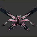Futuristic Mechanical Robot Character With Pink White Armor Wings And Weapons