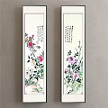 Traditional Chinese Plant Paintings on Scrolls with Floral Art and Calligraphy Details