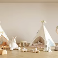 Cozy Kids Playroom Interior With Teepees Bunny Plush Toys Colorful Balloons And Wooden Toys