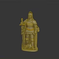 The Man in Armor Holding Scepter with Gold Decorations Standing on Pedestal