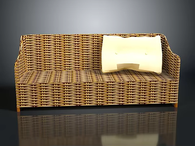 Wicker Sofa With Light Colored Cushion For Cozy Living Room Furniture 3d model