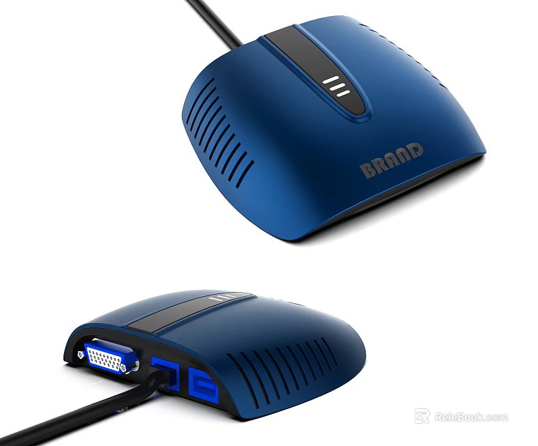 Blue Brand Computer Adapter with USB VGA Ports and Ventilated Design 3d model 