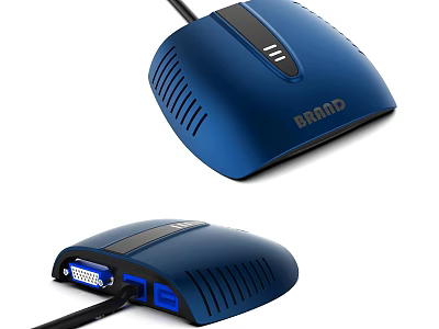 Blue Brand Computer Adapter with USB VGA Ports and Ventilated Design 3d model
