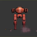 Red Robot Character Number 05 Standing With Stones And Yellow Accents On Gray Background
