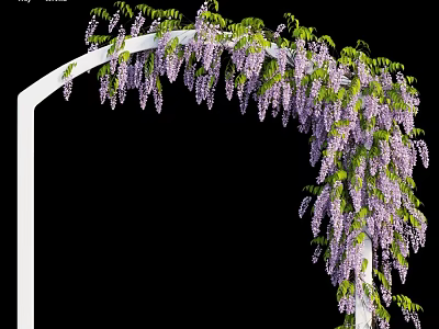 Elegant Ornament Decoration Set With White Arch Purple Wisteria Flowers And Green Leaves 3d model