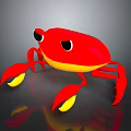 Red Cartoon Crab Character With Yellow Claws On Shiny Black Surface