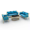 Modern Blue Sofa Set and Coffee Table with Gold Frame and Brick Wall Artwork 3d model