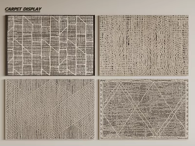 Stylish Square Carpets Displaying Four Various Geometric Patterns In Neutral Tones 3d model