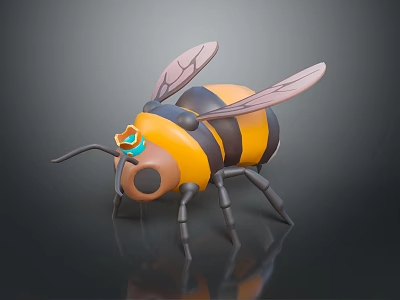 Cartoon Bee Game Movie Character With Yellow Black Stripes Transparent Wings And Blue Eyes 3d model