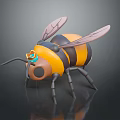 Cartoon Bee Game Movie Character With Yellow Black Stripes Transparent Wings And Blue Eyes