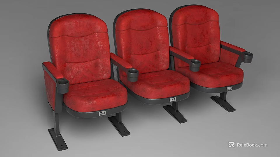 Red Multi seat Sofa With Upholstered Seats Armrests And Cup Holders 3d model 
