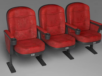 Red Multi seat Sofa With Upholstered Seats Armrests And Cup Holders 3d model