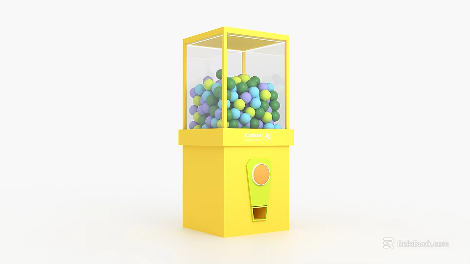 Yellow Vending Machine With Transparent Display Window Filled Round Colorful Balls 3d model 