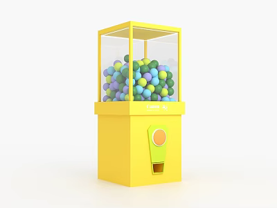 Yellow Vending Machine With Transparent Display Window Filled Round Colorful Balls 3d model